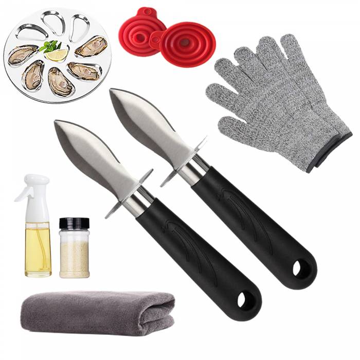 High Performance Level 5 Protection Food Grade Cut Resistant Gloves Funnel Dish Guard Oyster Knife Shucking Set